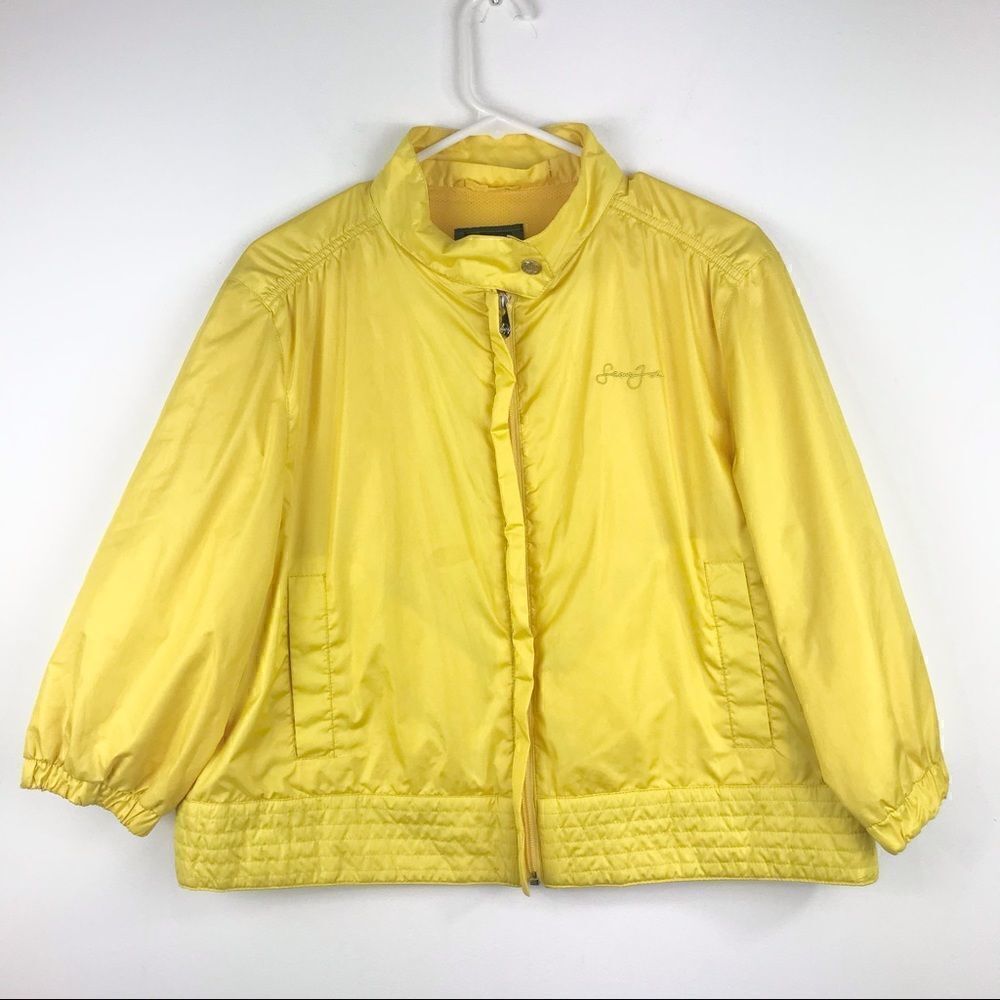 Sean John Lemon Yellow Nylon Zip Up Crop Jacket